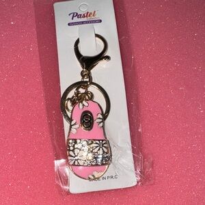 Pastels Pink and Gold Floral Keychain Charm